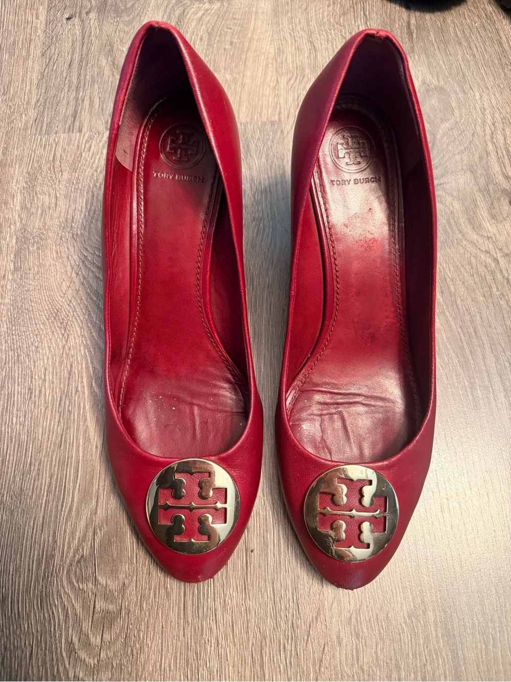 Tory Burch Burgundy Leather Wedge Pump size 10
